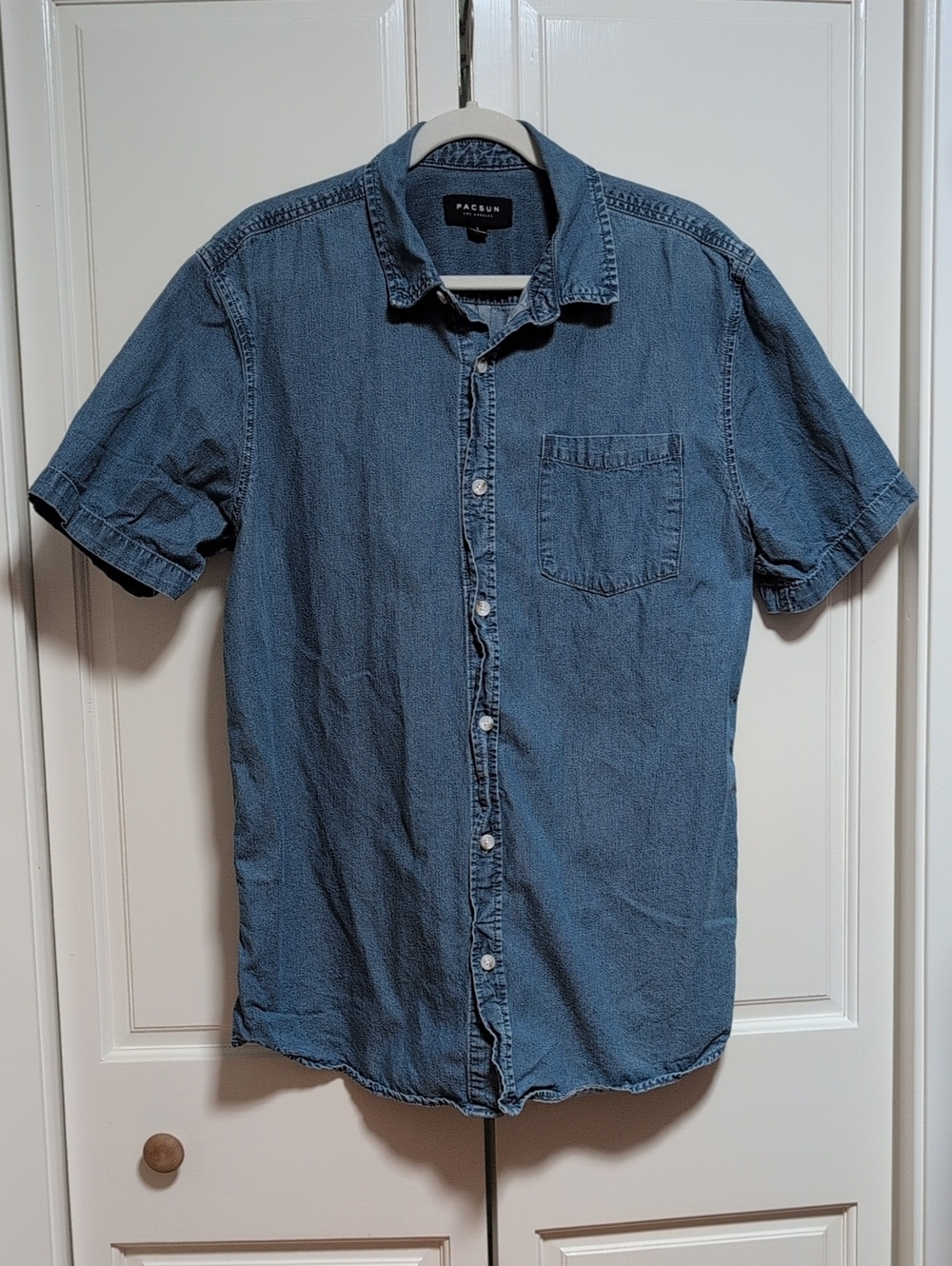 PacSun Mens Denim Short Sleeve Button-Down Shirt